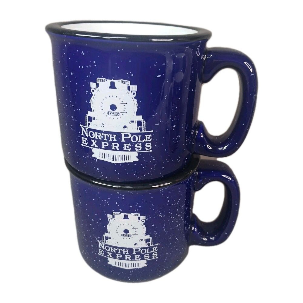 Steam Railroading Institute North Pole Express Camp Coffee Mugs Blue Speckle